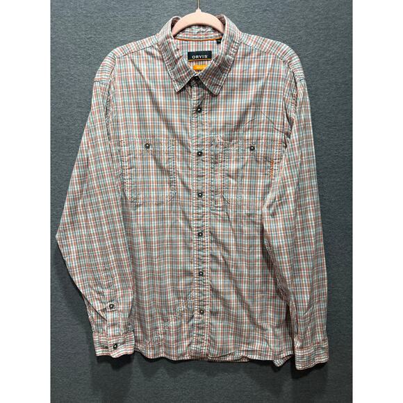 Orvis Men Active Fit Zipper Pocket Button Down Shirt Size L Plaid Long Sleeves - Picture 1 of 11